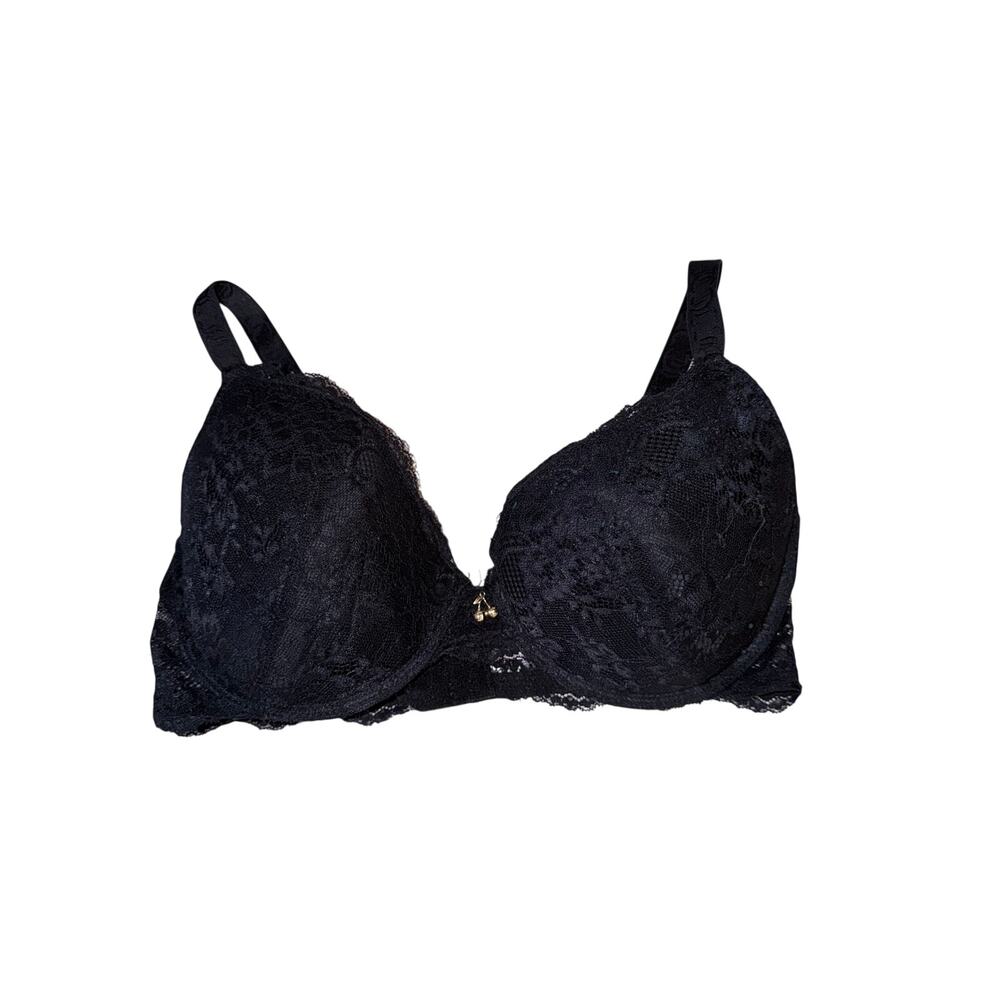 Juicy couture black lace bra 38D underwire cherries